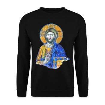 Jesus Christus Mosaik-Kunst in der Hagia-Sophia - Unisex Pullover - Schwarz - Vorne - Alina (178cm) & Michal (187cm)