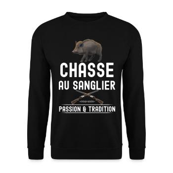Chasse au sanglier cadeau papa chasseur - Sweat-shirt Unisexe - noir - Devant - Alina (178cm) & Michal (187cm)