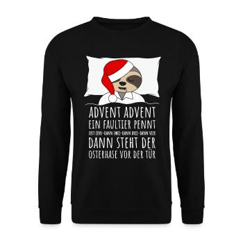 Advent Advent ein Faultier pennt Weihnachten - Unisex Pullover - Schwarz - Vorne - Alina (178cm) & Michal (187cm)