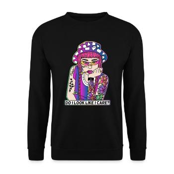 POP-ART COMIC TATTOO GIRL LIKE I CARE? - Unisex Sweatshirt - black - Front - Alina (178cm) & Michal (187cm)