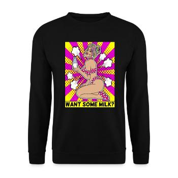 EROTIC POP-ART ARTWORK SEXY COMIC GIRL MILK - Unisex Sweatshirt - black - Front - Alina (178cm) & Michal (187cm)