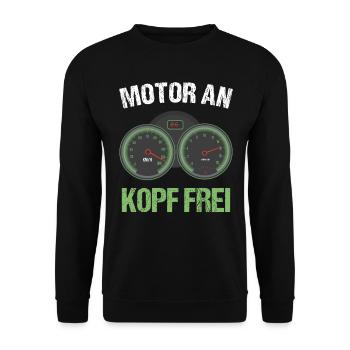 Motor an - Kopf frei - Motorrad Biker Geschenk - Unisex Pullover - Schwarz - Vorne - Alina (178cm) & Michal (187cm)