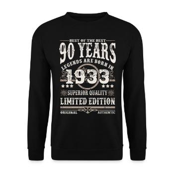 Geboren 1933 - 90 Jahre alt - Unisex Pullover - Schwarz - Vorne - Alina (178cm) & Michal (187cm)