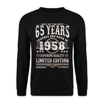 Born in 1958 - 65 years old - Unisex Sweatshirt - black - Front - Alina (178cm) & Michal (187cm)