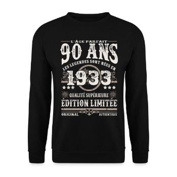 Les légendes sont nées en 1933 - 90 ans - Sweat-shirt Unisexe - noir - Devant - Alina (178cm) & Michal (187cm)