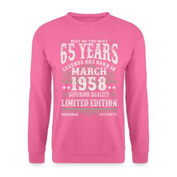 Born in March 1958 - 65 years old - Unisex Sweatshirt - pink - Front