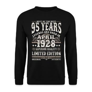 Born in April 1928 - 95 years old - Unisex Sweatshirt - black - Front - Alina (178cm) & Michal (187cm)