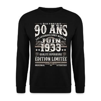 1933les légendes sont nées en juin 1933 - 90 ans - Sweat-shirt Unisexe - noir - Devant - Alina (178cm) & Michal (187cm)