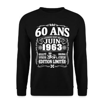 cadeau d'anniversaire juin 1963 - 60 ans - Sweat-shirt Unisexe - noir - Devant - Alina (178cm) & Michal (187cm)