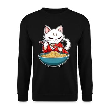 Cute Asian cat and ramen noodles - Unisex Sweatshirt - black - Front - Alina (178cm) & Michal (187cm)