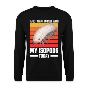 Isopoden Geschenk | Kellerasseln Asseln Mauerassel - Unisex Pullover - Schwarz - Vorne - Alina (178cm) & Michal (187cm)