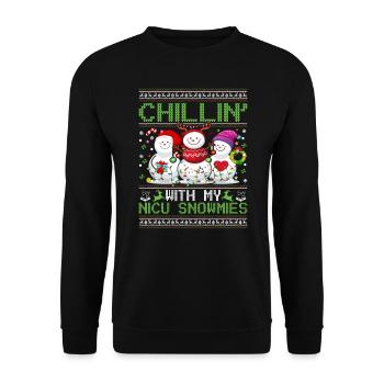Chillen mit meiner Neugeborenen-Intensivstation Krankenschwester Weihnachten - Unisex Pullover - Schwarz - Vorne - Alina (178cm) & Michal (187cm)
