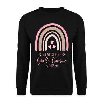 Boho Regenbogen Ich werde eine große Cousine 2025 - Unisex Pullover - Schwarz - Vorne - Alina (178cm) & Michal (187cm)