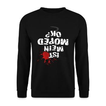 Ist mein Moped ok? (weißer Text) - Unisex Pullover - Schwarz - Vorne - Alina (178cm) & Michal (187cm)