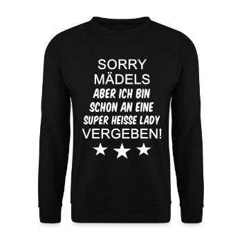 Sorry Mädels vergeben - Unisex Pullover - Schwarz - Vorne - Alina (178cm) & Michal (187cm)