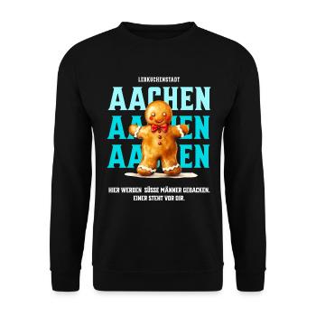 Aachen - Süsser Lebkuchen Mann - Unisex Pullover - Schwarz - Vorne - Alina (178cm) & Michal (187cm)