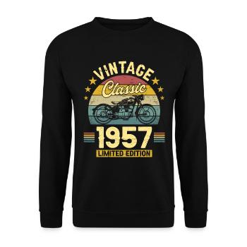 66th Birthday 1957 Biker 66 Years Anniversary - Unisex Sweatshirt - black - Front - Alina (178cm) & Michal (187cm)