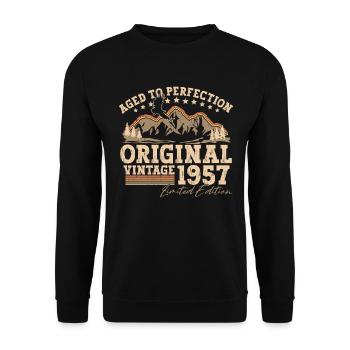 Born in 1957 Vintage Birthday Gift - Unisex Sweatshirt - black - Front - Alina (178cm) & Michal (187cm)