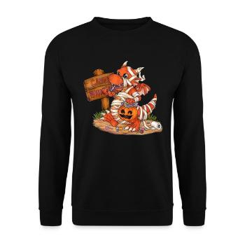 Lustiger Drache im Mumien Kostüm für Halloween - Unisex Pullover - Schwarz - Vorne - Alina (178cm) & Michal (187cm)