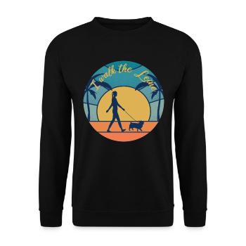 Hund I walk the Leine- sunset Sonnenuntergang - Unisex Pullover - Schwarz - Vorne - Alina (178cm) & Michal (187cm)