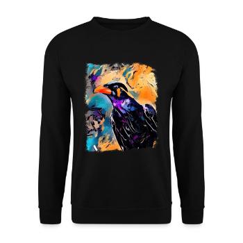 Beo Mynah Starling Colorful Raven Modern Art - Unisex Sweatshirt - black - Front - Alina (178cm) & Michal (187cm)