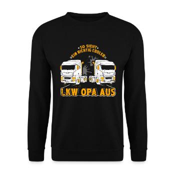 LKW-Fahrer Trucker Fernfahrer Brummi LKW Opa - Unisex Pullover - Schwarz - Vorne - Alina (178cm) & Michal (187cm)