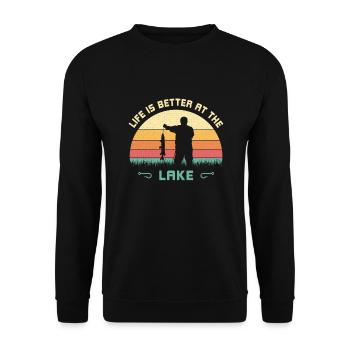 Das Leben ist besser am See Angler Fischerspruch - Unisex Pullover - Schwarz - Vorne - Alina (178cm) & Michal (187cm)