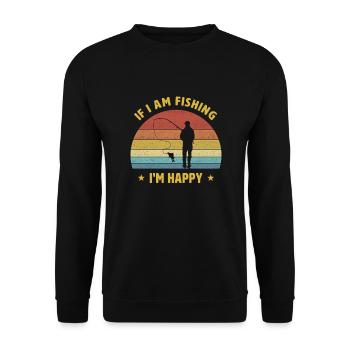 Wenn ich fische, bin ich glücklich Angler spruch - Unisex Pullover - Schwarz - Vorne - Alina (178cm) & Michal (187cm)