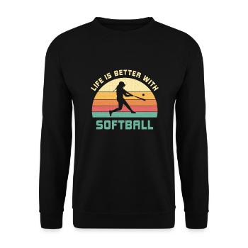 Leben ist besser mit Softball Spruch Geschenk - Unisex Pullover - Schwarz - Vorne - Alina (178cm) & Michal (187cm)