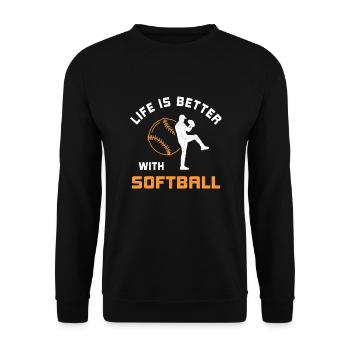 Leben ist besser mit Softball Spruch Geschenk - Unisex Pullover - Schwarz - Vorne - Alina (178cm) & Michal (187cm)