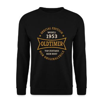 Oldtimer 70. Geburtstag Jahrgang 1953 Geschenkidee - Unisex Pullover - Schwarz - Vorne - Alina (178cm) & Michal (187cm)