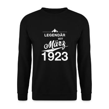 100. Geburtstag Legendär März 1923 Jahrgang 23 - Unisex Pullover - Schwarz - Vorne - Alina (178cm) & Michal (187cm)