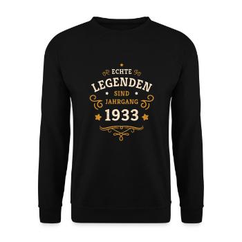 Legenden sind 1933 geboren 90. Geburtstag Geschenk - Unisex Pullover - Schwarz - Vorne - Alina (178cm) & Michal (187cm)