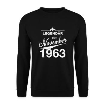 60e anniversaire Légendaire Novembre 1963 Année 63 - Sweat-shirt Unisexe - noir - Devant - Alina (178cm) & Michal (187cm)