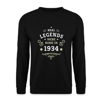 90. Geburtstag Legenden sind Jahrgang 1934 geboren - Unisex Pullover - Schwarz - Vorne - Alina (178cm) & Michal (187cm)