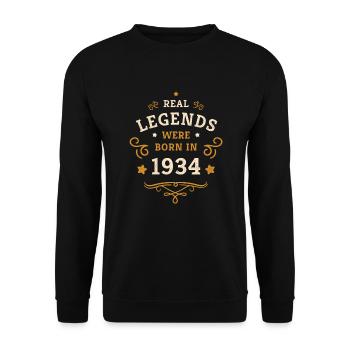 90. Geburtstag Legenden sind Jahrgang 1934 geboren - Unisex Pullover - Schwarz - Vorne - Alina (178cm) & Michal (187cm)