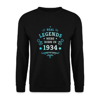 90. Geburtstag Legenden sind Jahrgang 1934 geboren - Unisex Pullover - Schwarz - Vorne - Alina (178cm) & Michal (187cm)