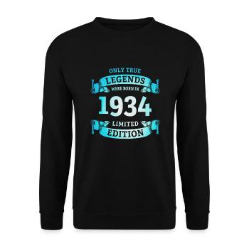 Echte Legenden wurden 1934 geboren 90. Geburtstag - Unisex Pullover - Schwarz - Vorne - Alina (178cm) & Michal (187cm)