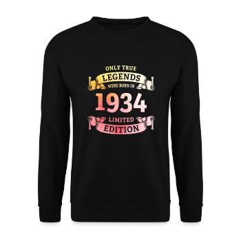 Echte Legenden wurden 1934 geboren 90. Geburtstag - Unisex Pullover - Schwarz - Vorne - Alina (178cm) & Michal (187cm)