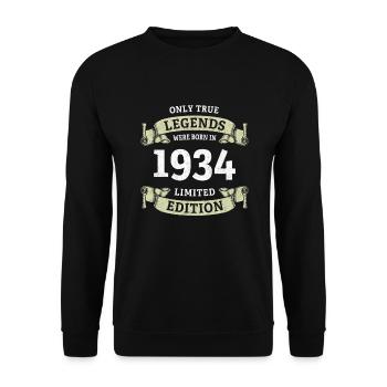 Echte Legenden wurden 1934 geboren 90. Geburtstag - Unisex Pullover - Schwarz - Vorne - Alina (178cm) & Michal (187cm)
