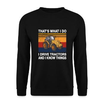 Ich fahre Traktoren und ich weiß Dinge Trecker - Unisex Pullover - Schwarz - Vorne - Alina (178cm) & Michal (187cm)