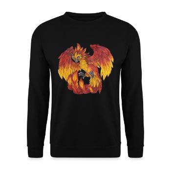 Niedlicher Comic Phönix - Fantasyliebhaber Feuer - Unisex Pullover - Schwarz - Vorne - Alina (178cm) & Michal (187cm)