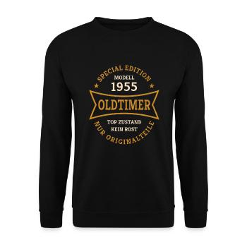 70. Geburtstag Jahrgang 1955 Oldtimer 70 Jahre - Unisex Pullover - Schwarz - Vorne - Alina (178cm) & Michal (187cm)