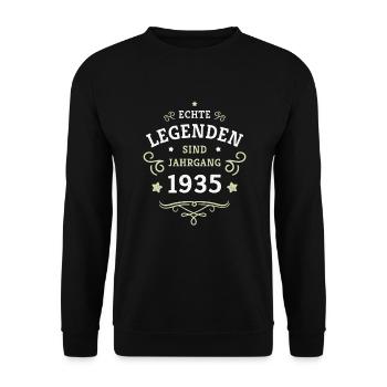 90. Geburtstag Legenden sind Jahrgang 1935 geboren - Unisex Pullover - Schwarz - Vorne - Alina (178cm) & Michal (187cm)