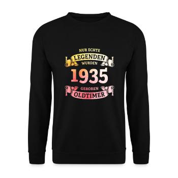 Echte Legenden wurden 1935 geboren 90. Geburtstag - Unisex Pullover - Schwarz - Vorne - Alina (178cm) & Michal (187cm)