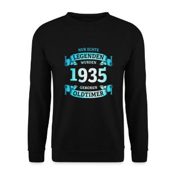 Echte Legenden wurden 1935 geboren 90. Geburtstag - Unisex Pullover - Schwarz - Vorne - Alina (178cm) & Michal (187cm)