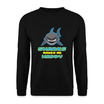 Sharks makes me happy Spruch Fun Geschenk - Unisex Pullover - Schwarz - Vorne - Alina (178cm) & Michal (187cm)