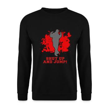 Shut up and jump idée cadeau cadeau jumpstyle - Sweat-shirt Unisexe - noir - Devant - Alina (178cm) & Michal (187cm)
