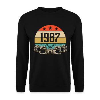 1987 Vintage Geburtstag Retro Classic - Unisex Pullover - Schwarz - Vorne - Alina (178cm) & Michal (187cm)