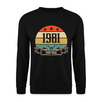 1981 Vintage Geburtstag Retro Classic - Unisex Pullover - Schwarz - Vorne - Alina (178cm) & Michal (187cm)